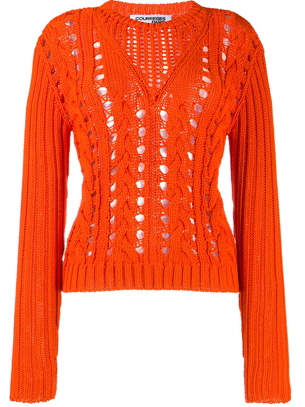 Shop Courrèges Crocheted Crewneck Jumper In Orange