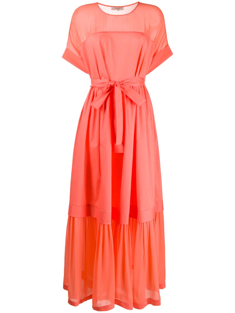 Twinset Tie-waist Layered Dress In Orange