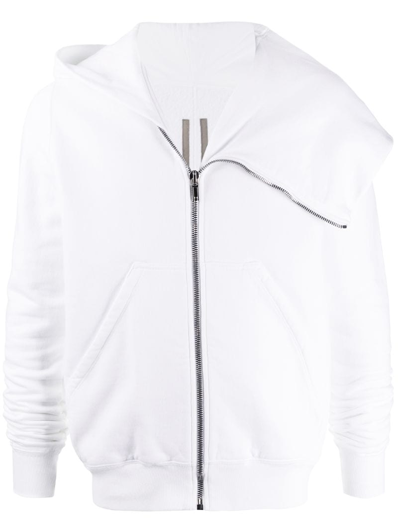 Rick Owens Drkshdw Asymmetric Zip-up Hoodie In White