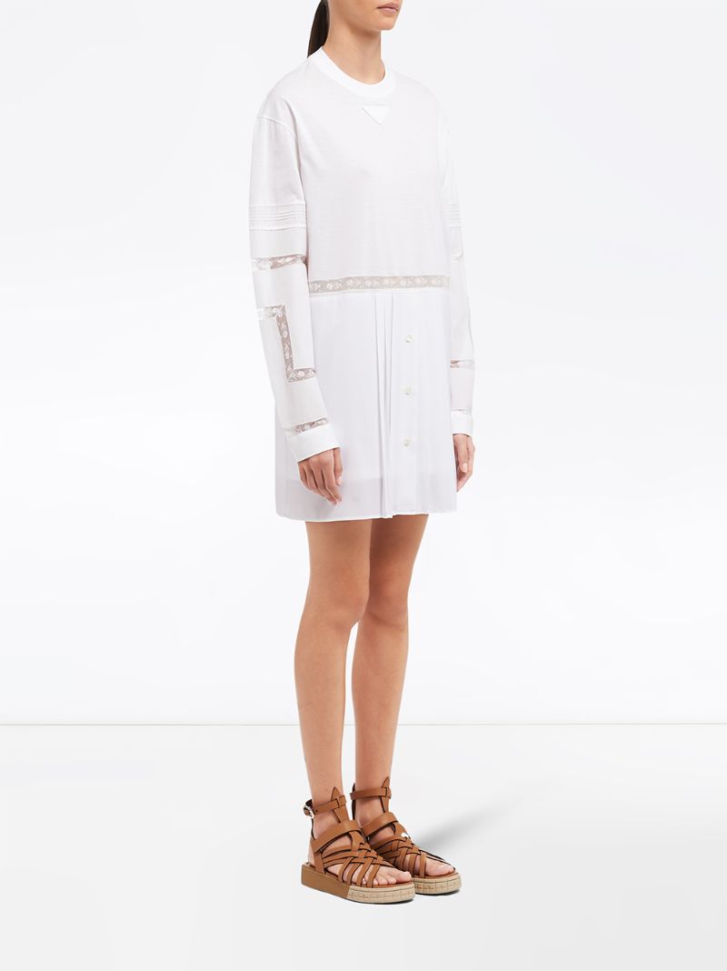 Shop Prada Jersey And Crepe De Chine Dress In White