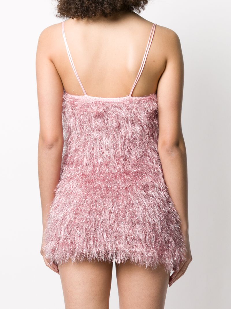 Shop Laneus Fur-trimmed Mini Dress In Pink