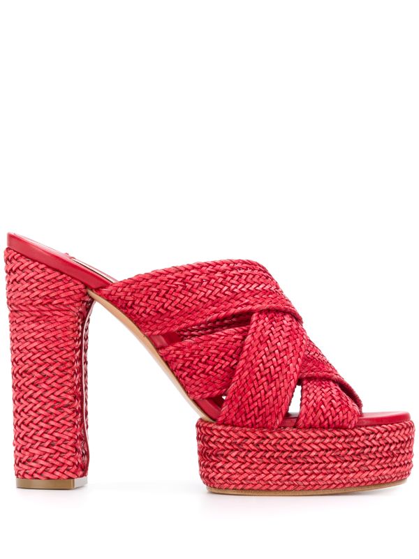 red strappy mules