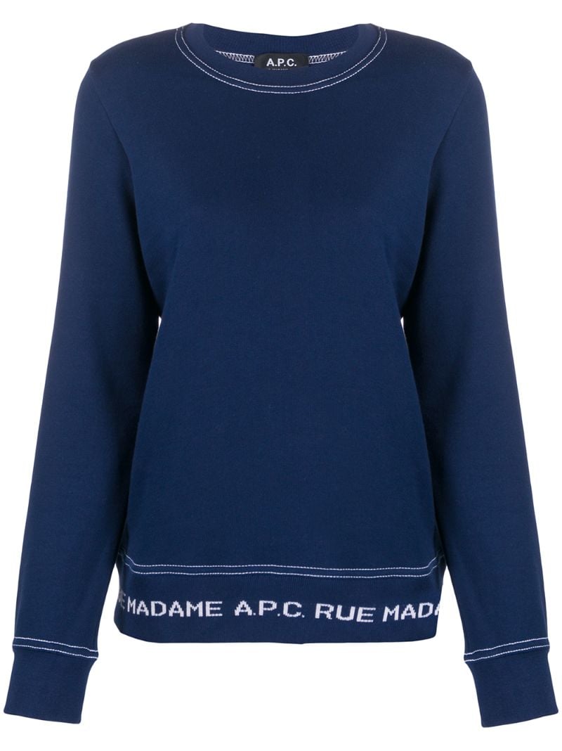 Apc Logo Hem Crewneck Sweatshirt In Blue