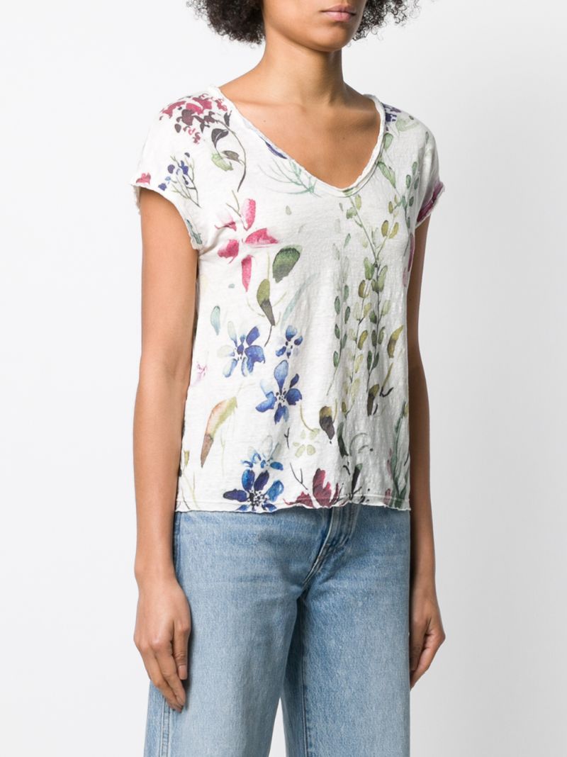 Shop Avant Toi Floral Print T-shirt In Neutrals