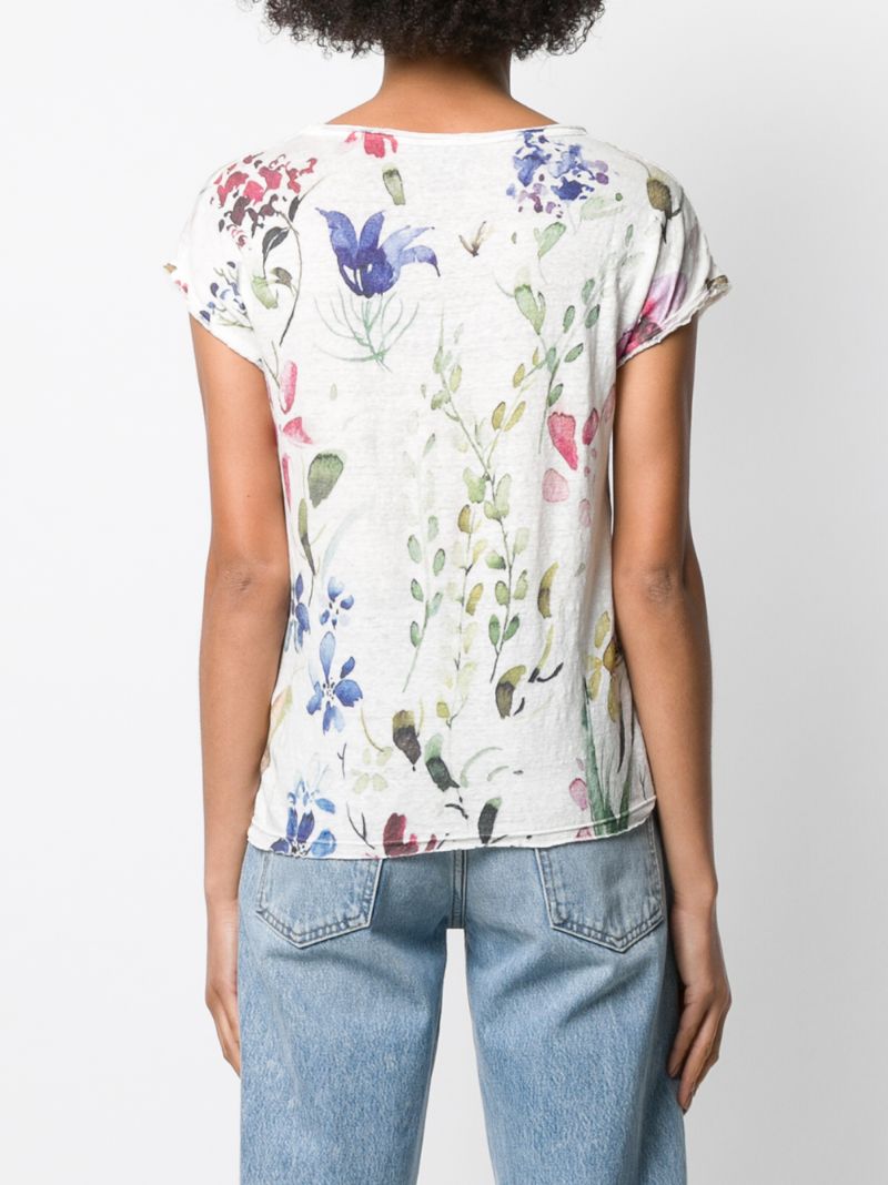 Shop Avant Toi Floral Print T-shirt In Neutrals