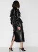 Materiel shirred faux leather coat