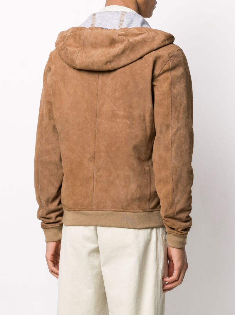 Shop Herno Suede-effect Bomber Jacket In Brown