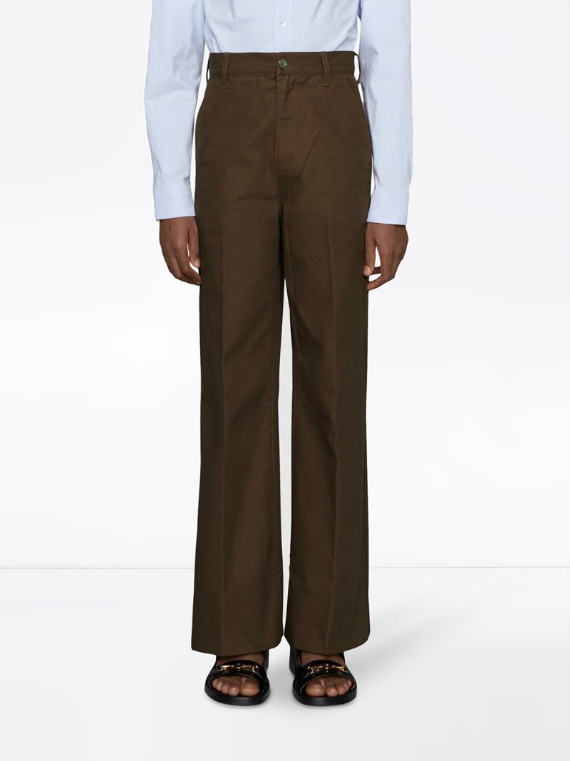 Shop Gucci Flared Trousers In Brown