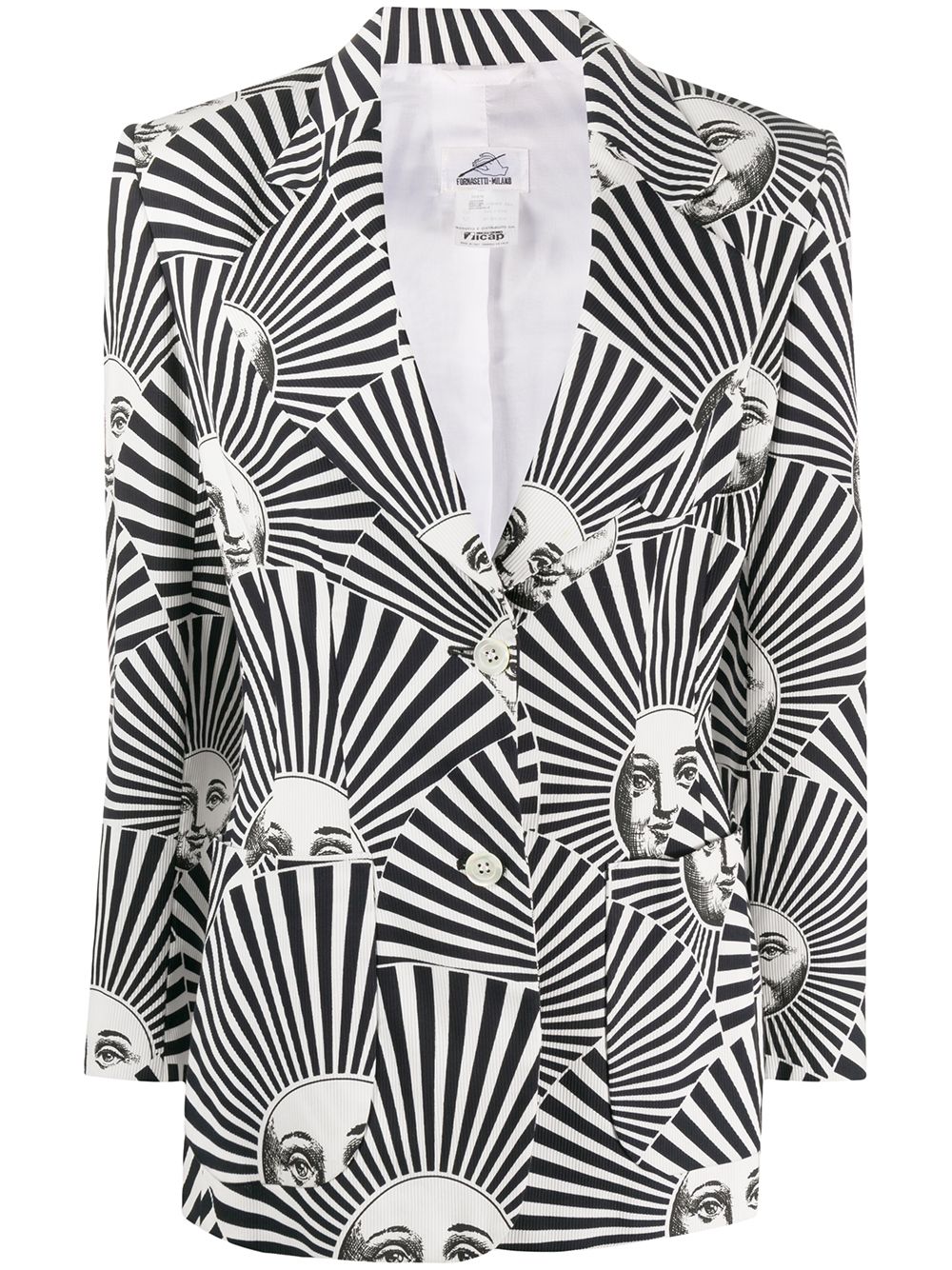 Pre-owned Fornasetti 2000s Striped Face Print Blazer In White