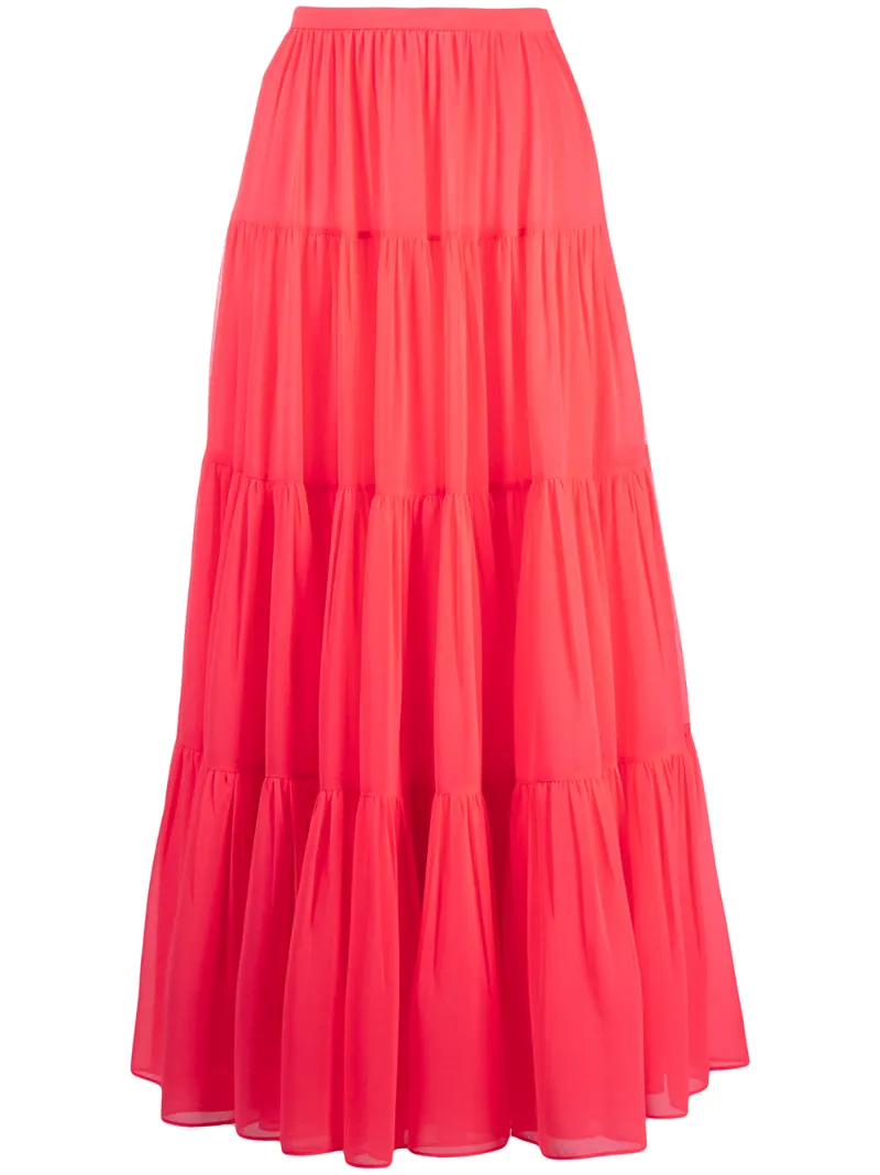 Valentino Long Tiered Skirt In Pink