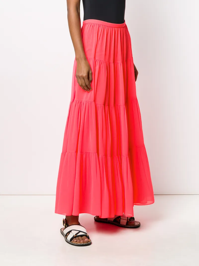 Valentino Long Tiered Skirt In Pink