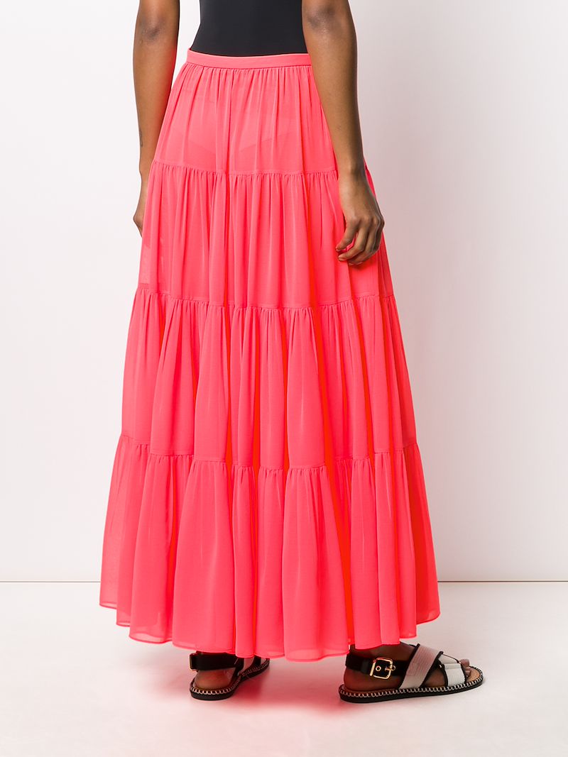 Valentino Long Tiered Skirt In Pink