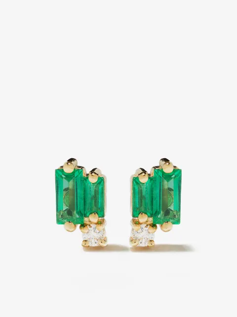 Suzanne Kalan 18kt yellow gold Fireworks emerald and diamond studs