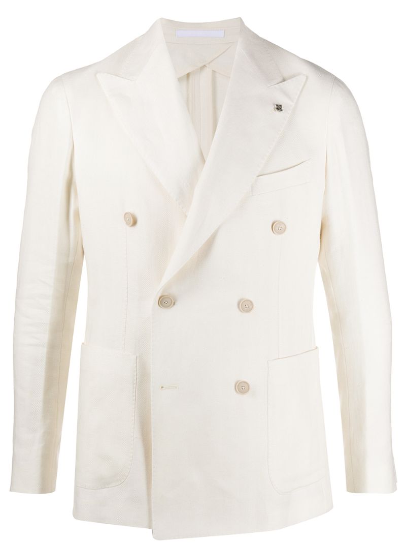 Shop Tagliatore Fitted Double Breasted Blazer In White