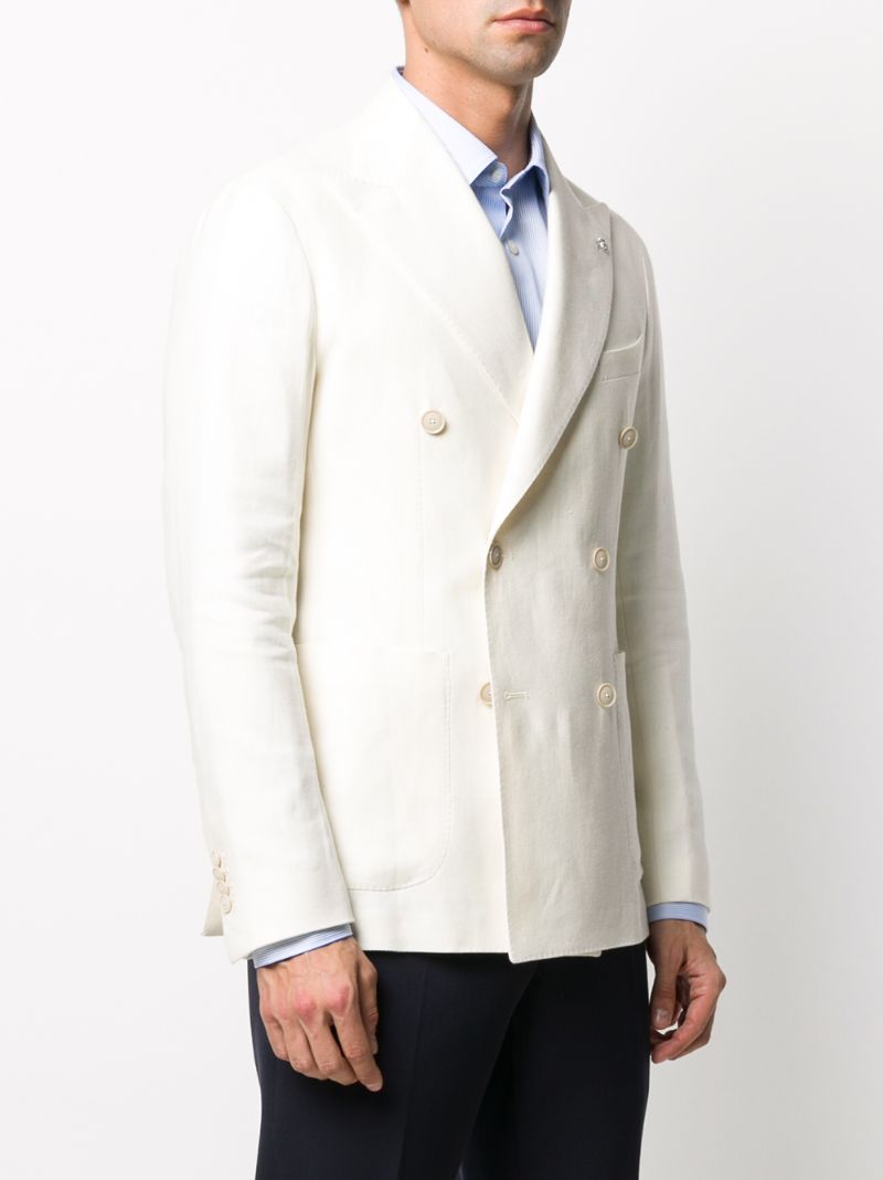 Shop Tagliatore Fitted Double Breasted Blazer In White