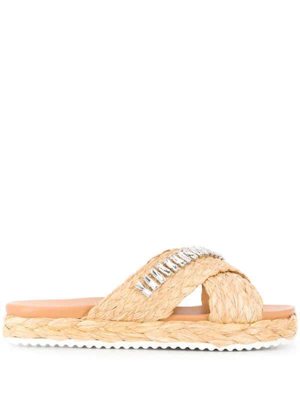 prada floral raffia slide sandals