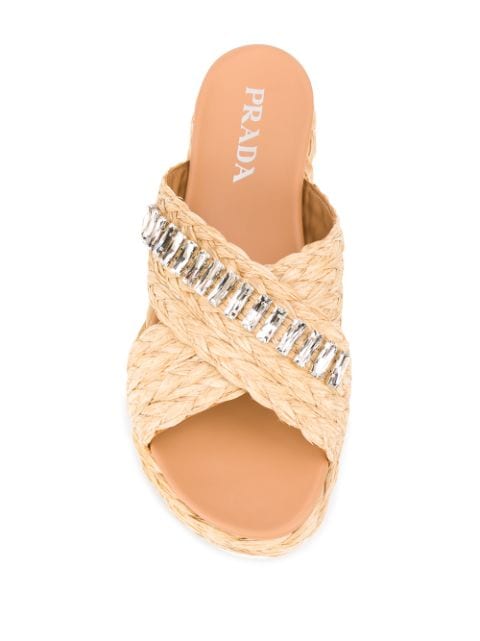 prada raffia bow flat slide sandals