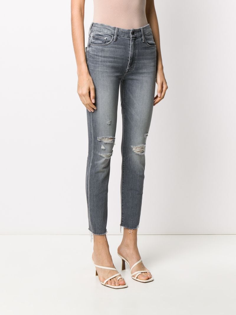 Shop Mother Distressed Skinny Jeans In Grey