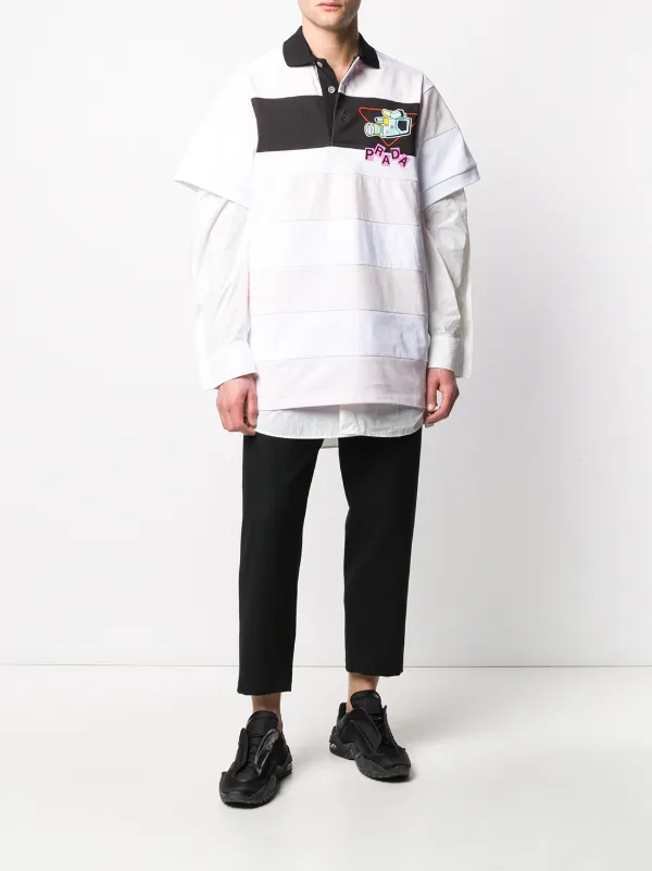 PRADA ストライプ ポロシャツ 黒白 Prada オーバーサイズ ストライプ ポロシャツ | ホワイト | FARFETCH JP