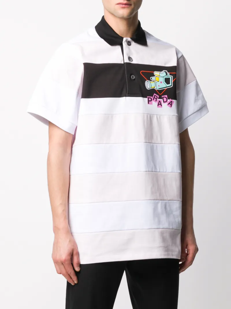 Prada Oversized Stripe Polo Shirt In White