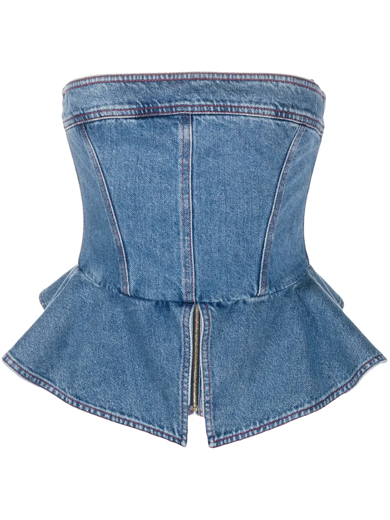 PHILOSOPHY DI LORENZO SERAFINI PEPLUM DENIM TOP