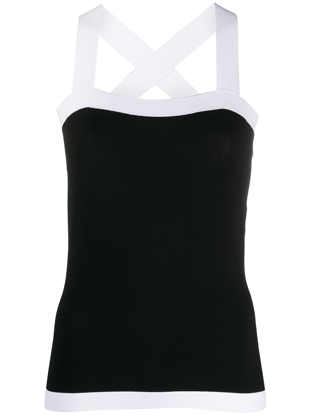 D-exterior Contrast-trimmed Knitted Top In Black