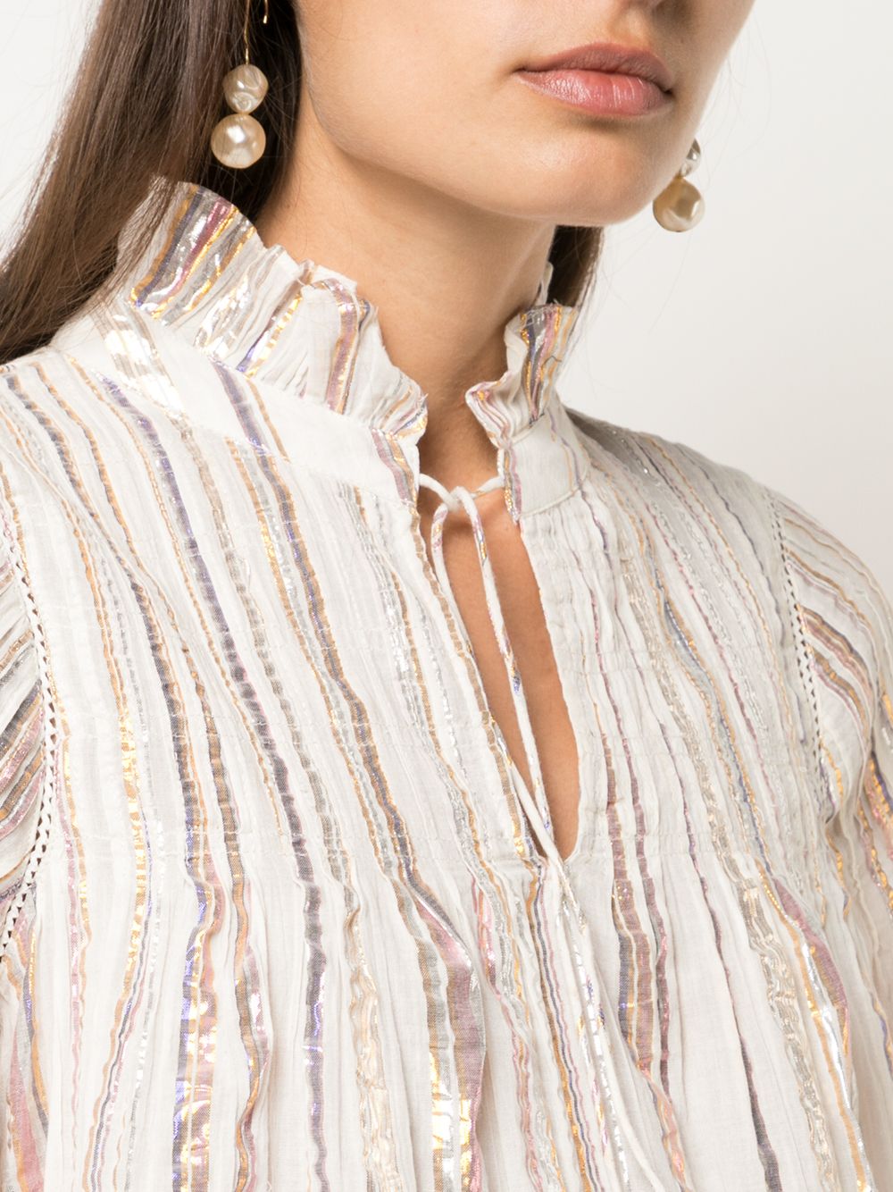 фото Sea striped ruffle neck blouse