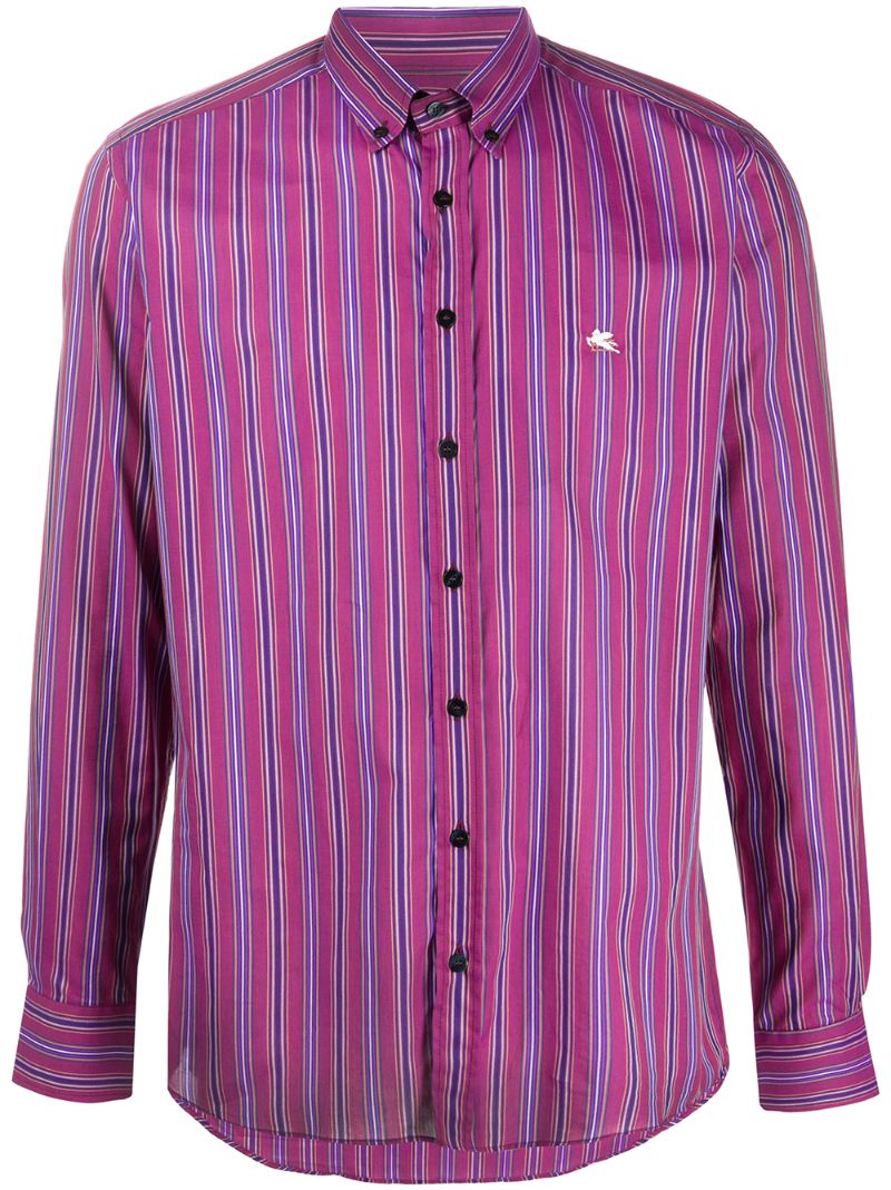 Etro Striped Embroidered Logo Shirt In Red