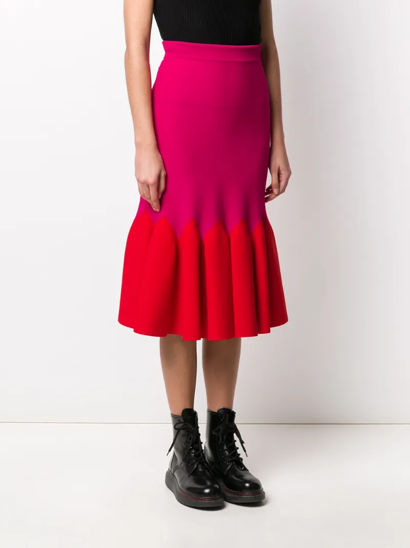 ALEXANDER MCQUEEN TWO-TONE PLEATED HEM SKIRT