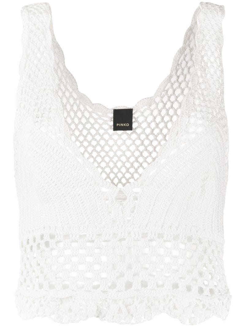 Shop Pinko Crochet Open Knit Top In White