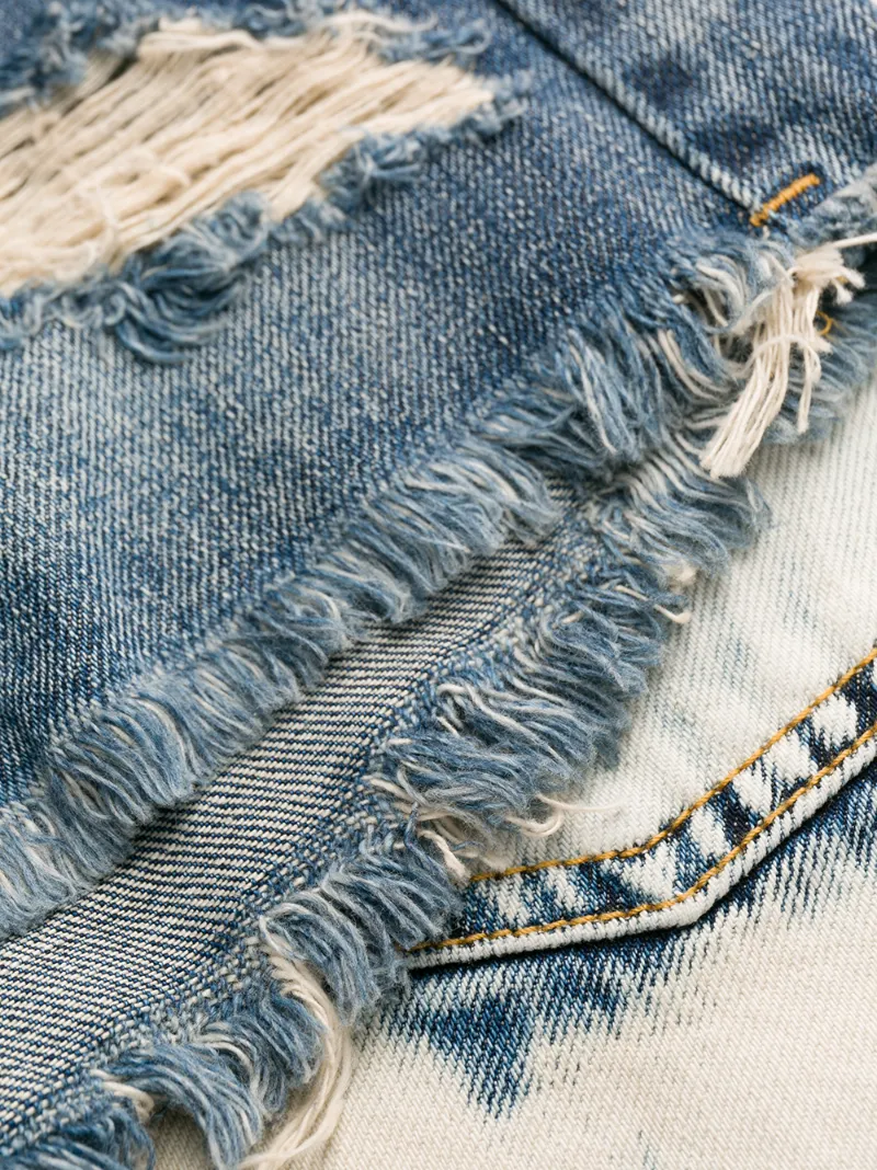 GIVENCHY TWO-TONE DISTRESSED DENIM SHORTS
