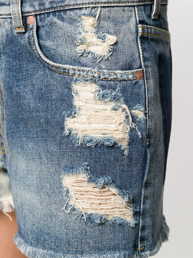 GIVENCHY TWO-TONE DISTRESSED DENIM SHORTS