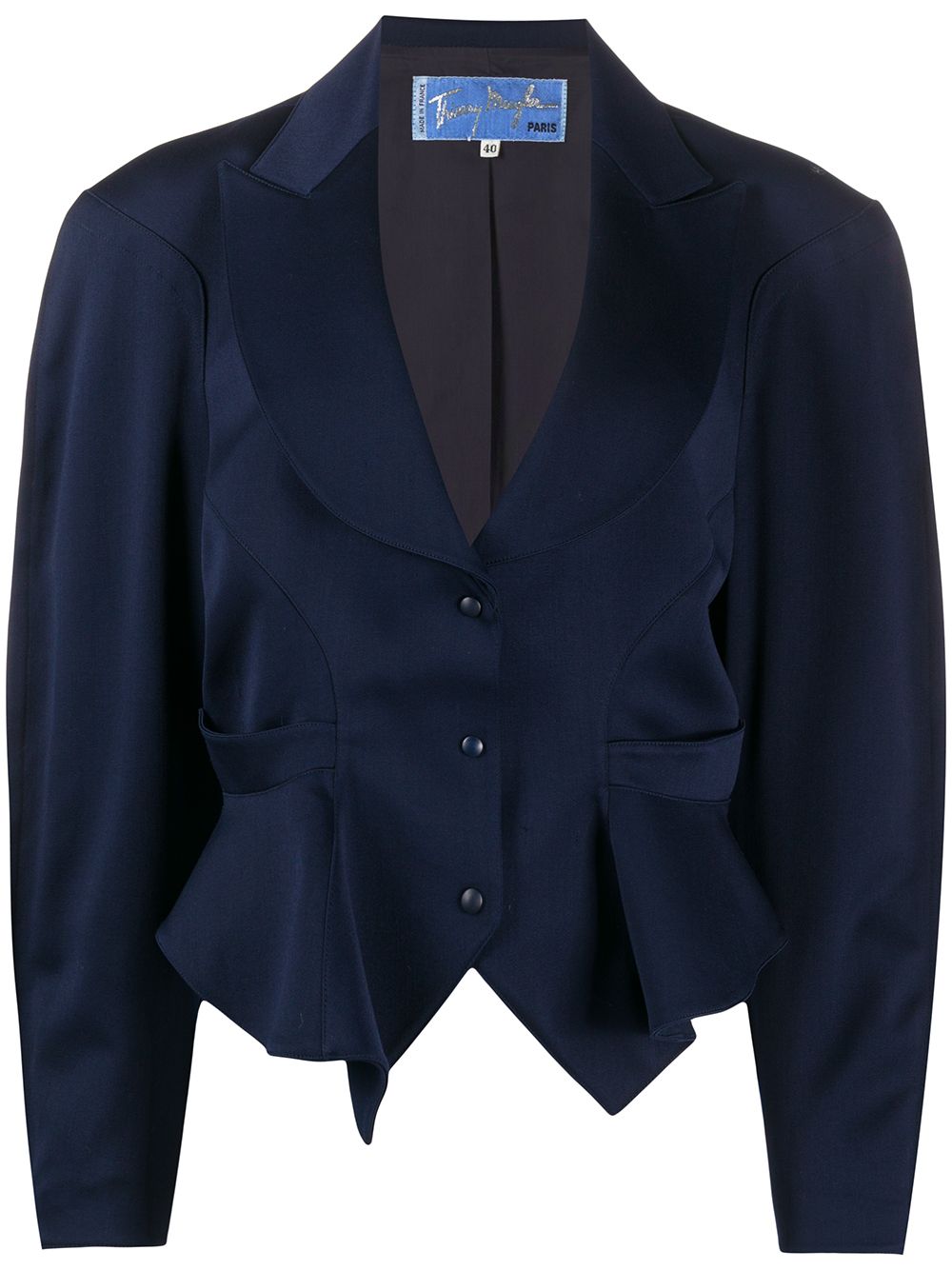 Pre-owned Mugler 1980s Peaked Lapels Draped Blazer In Blue