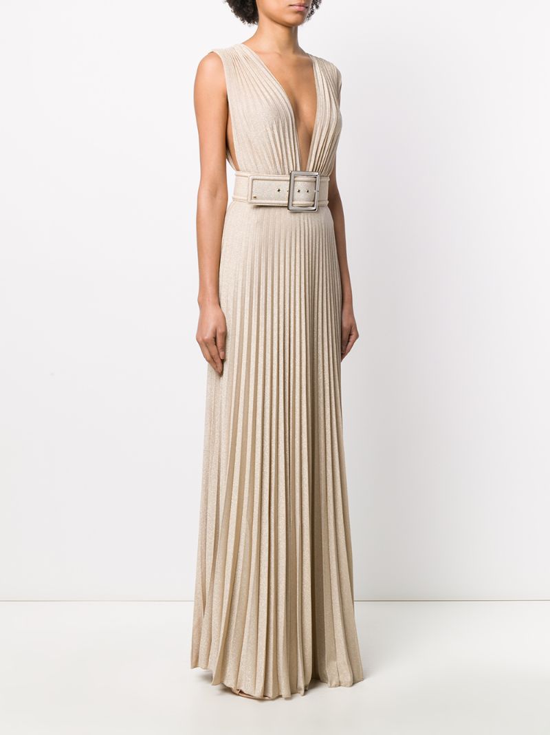 Shop Elisabetta Franchi Pleated Dress In Gold