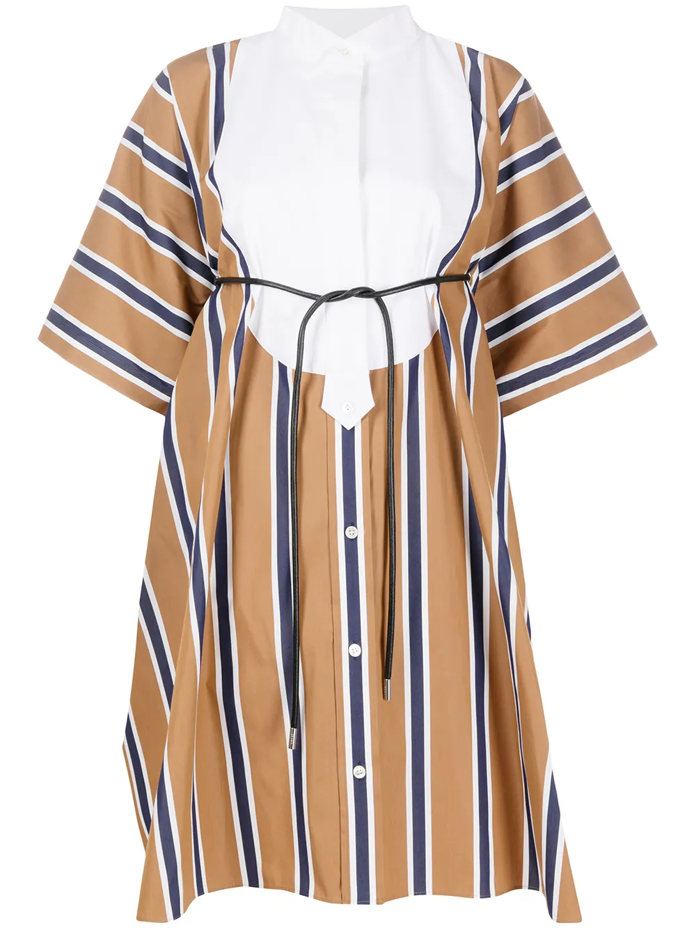 Sacai Bowtie Oversized Striped Dress In Brown