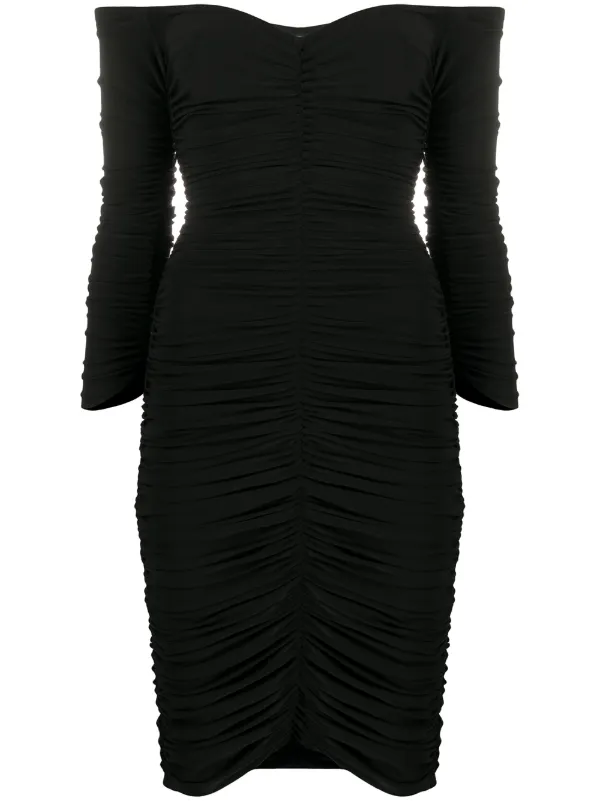 black ruched midi dress