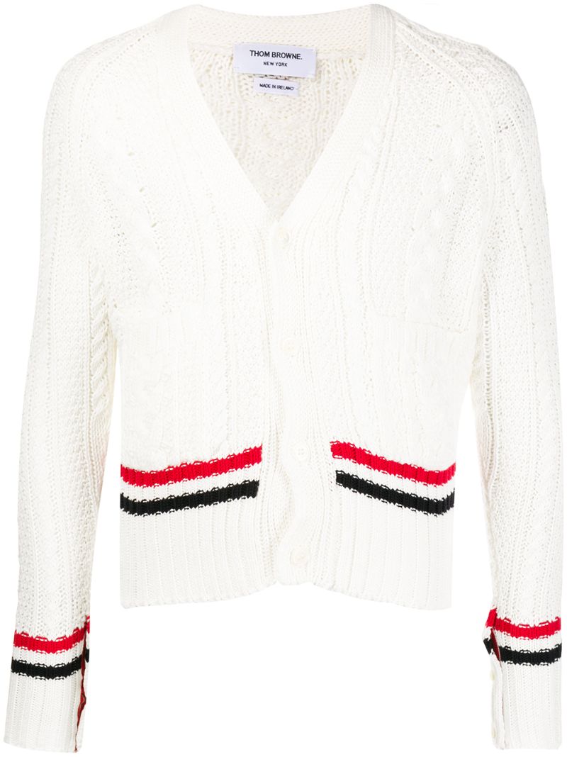 Shop Thom Browne Rwb Stripe Cardigan In White