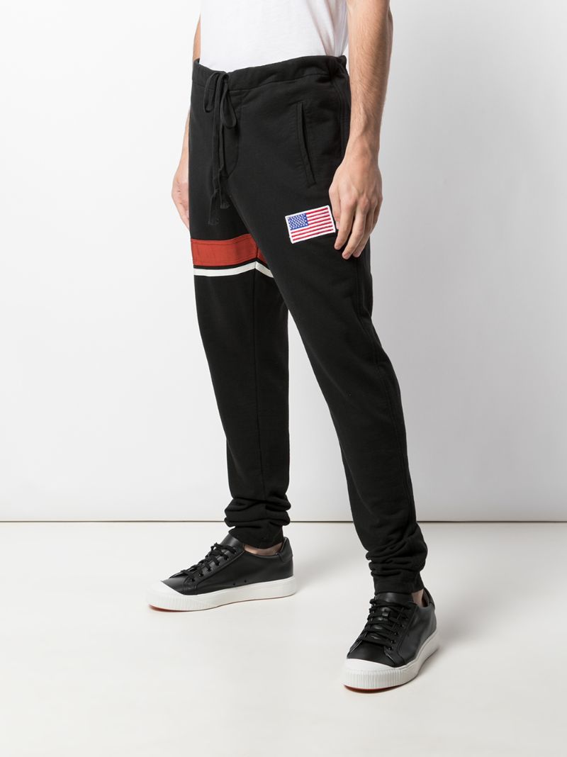 Shop Greg Lauren Usa Flag Patch Track Trousers In Black