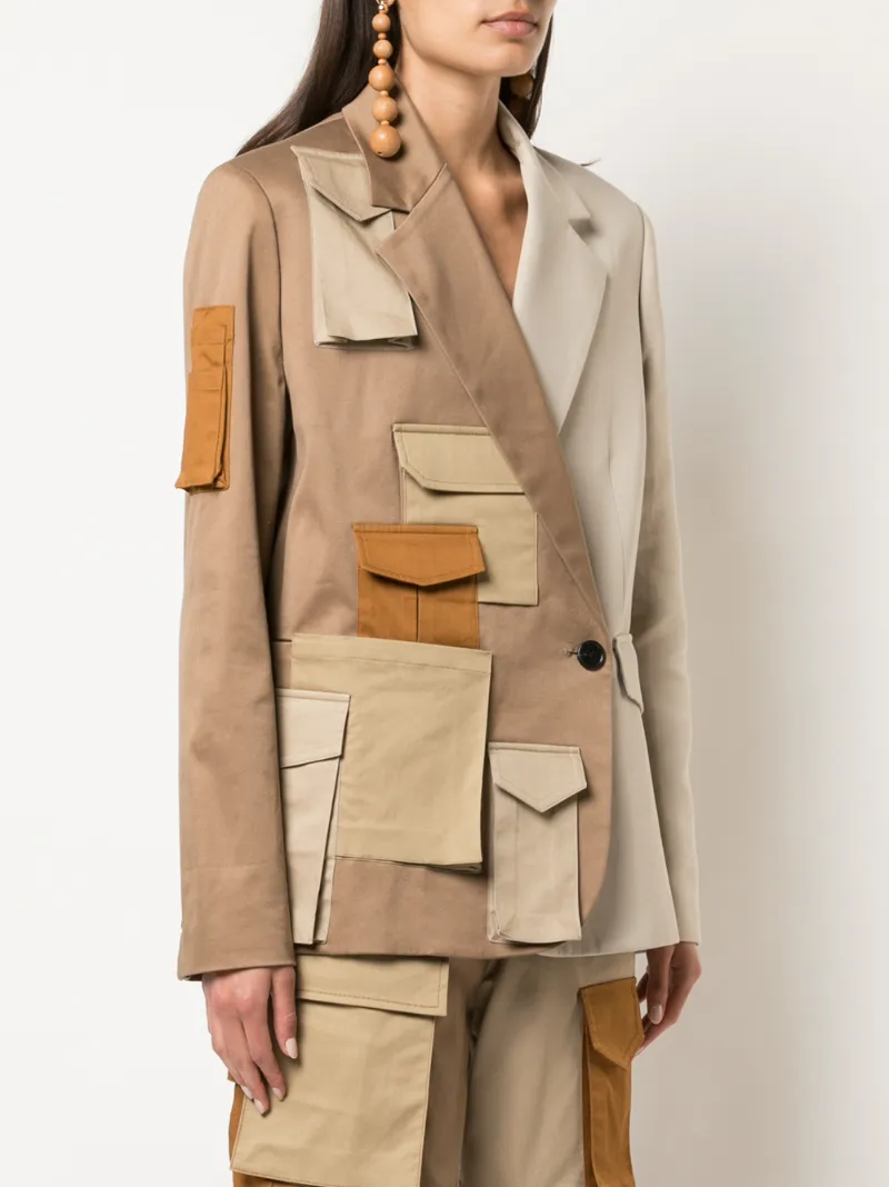 Monse Multi Color Patch Pocket Two Pocket Blazer In Neutrals