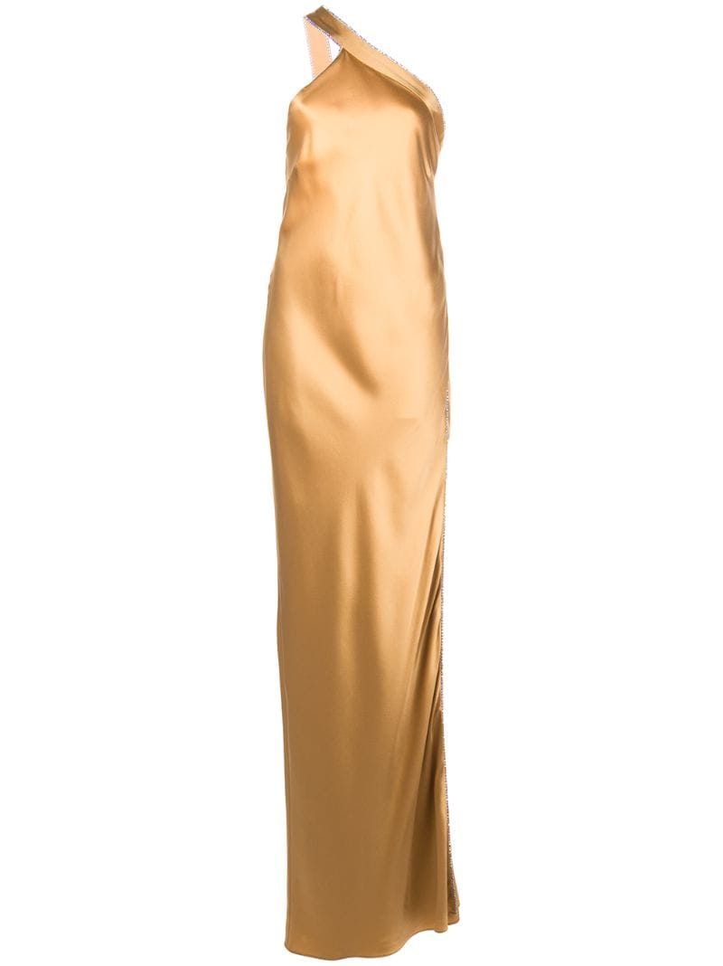 Michelle Mason Embellished One-shoulder Gown In Yellow