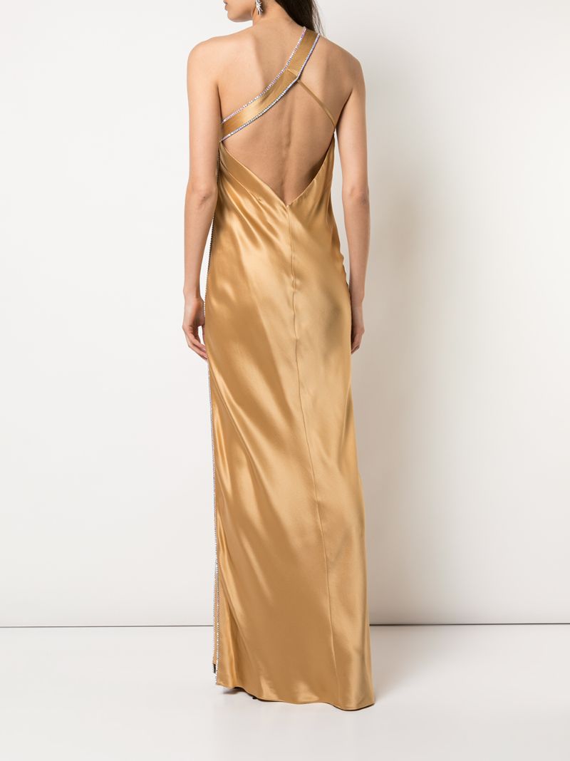 Shop Michelle Mason Embellished One-shoulder Gown In Yellow