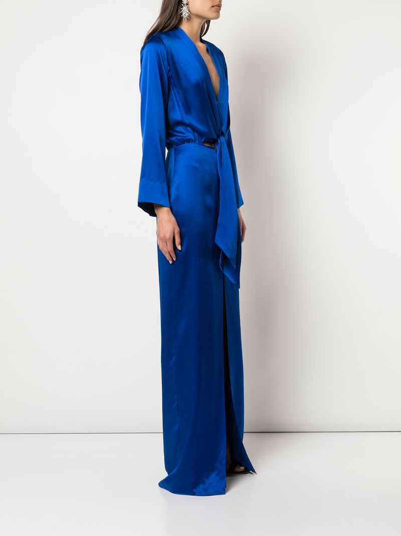 Shop Michelle Mason Kimono Tie Gown In Blue