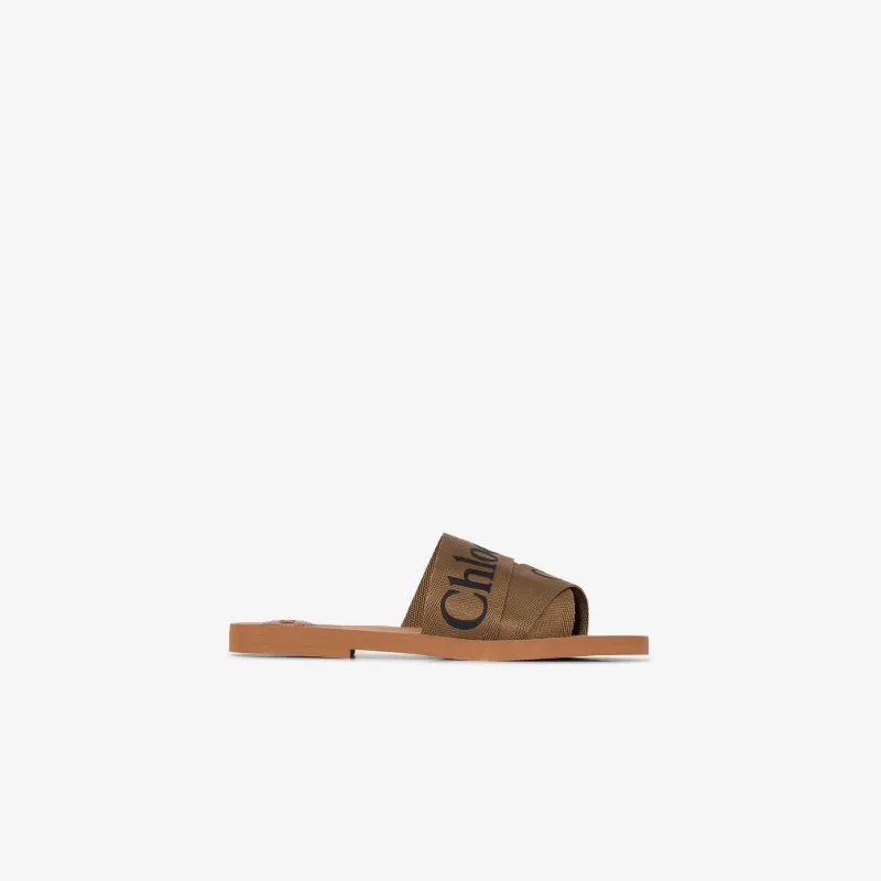 Chloé Womens Brown Woody Logo Sandals
