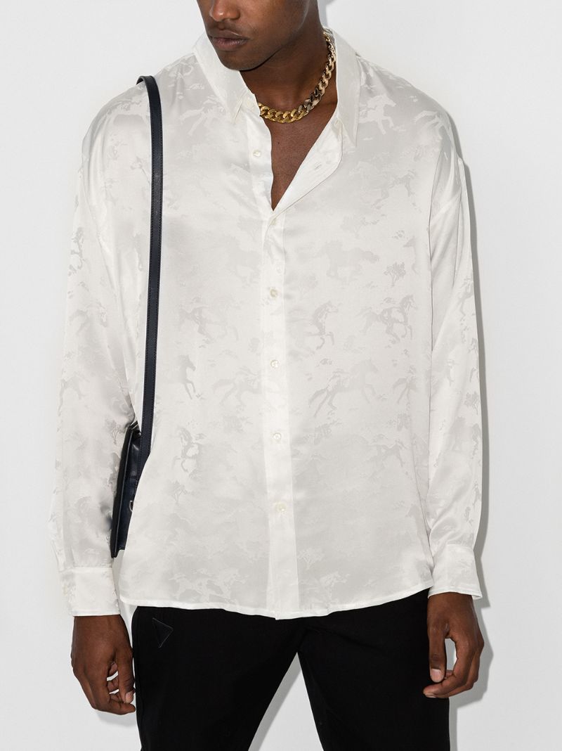 Shop Nahmias Stallion Jacquard Silk Shirt In White