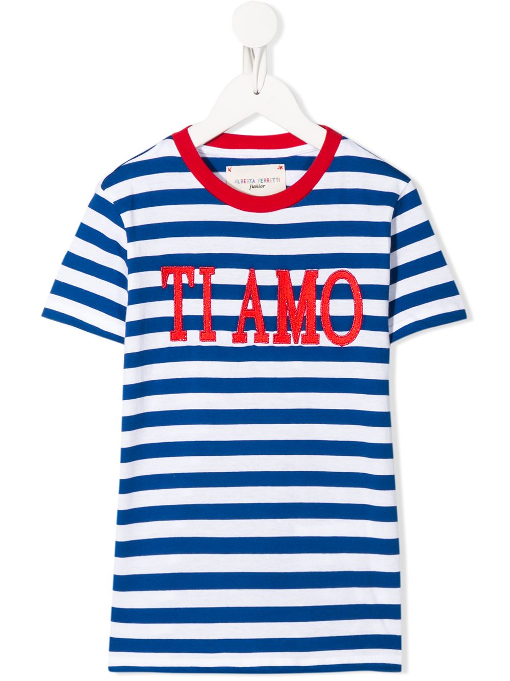 фото Alberta ferretti kids logo-patch striped t-shirt