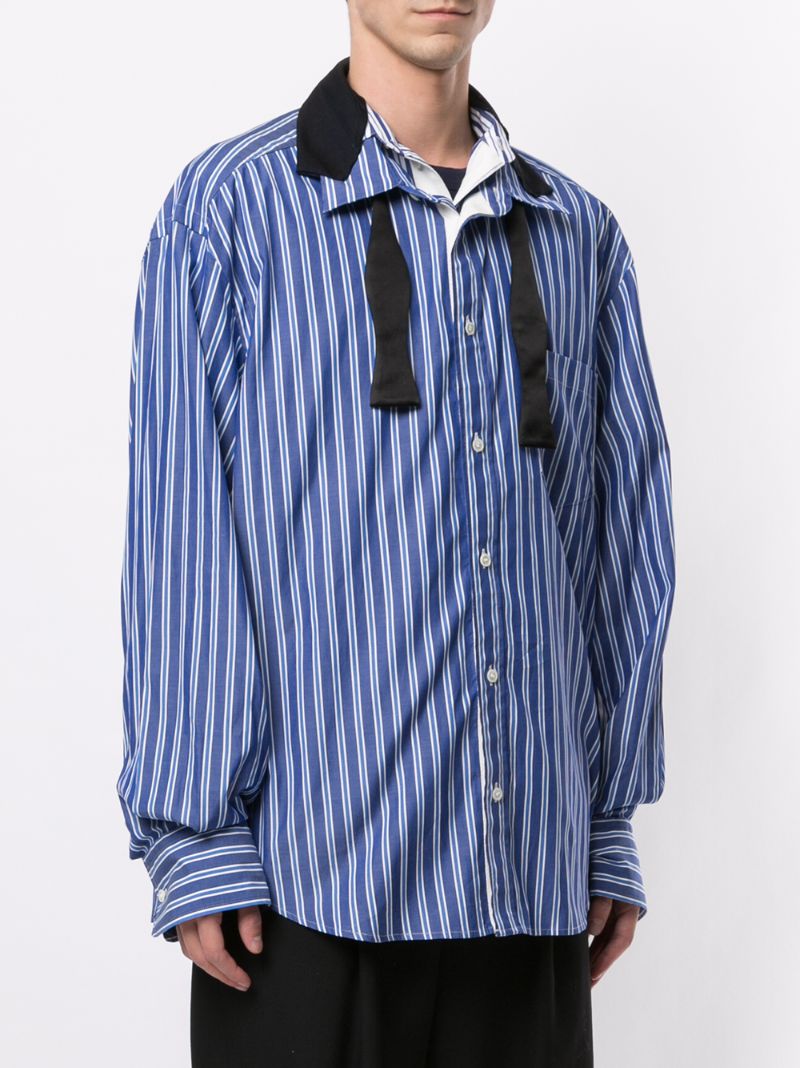 Shop Sacai Layered Striped Print Shirt In Blue