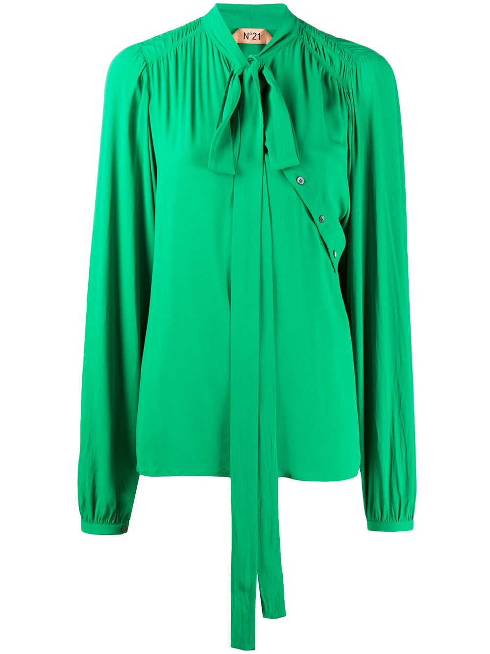 N°21 Buttoned Pussybow Blouse In Green