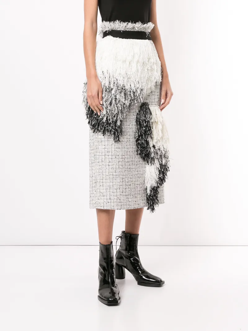 SACAI TWEED LAYERED FRINGE SKIRT