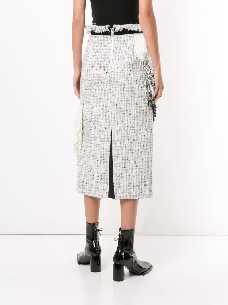 SACAI TWEED LAYERED FRINGE SKIRT