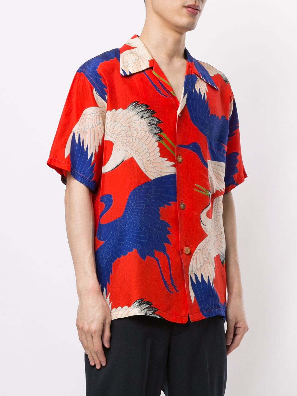 фото Fake alpha vintage 1940s birds print short-sleeved shirt